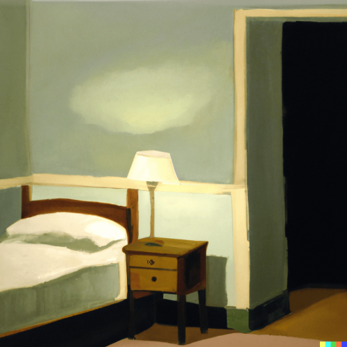DALL·E 2023-02-13 11.23.45 - _small bedroom_ by Edward Hopper